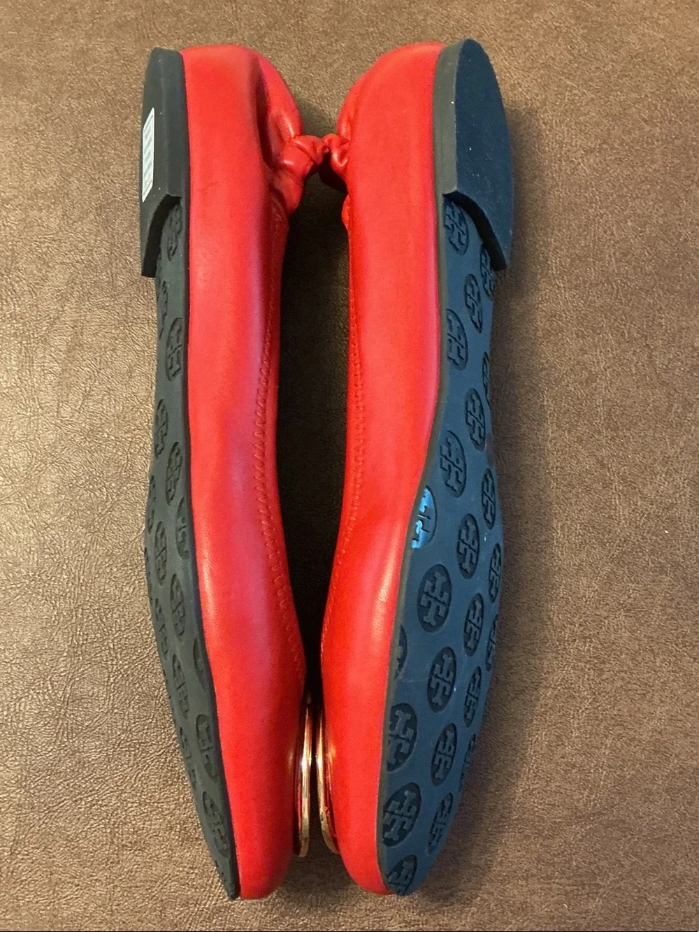 NWOB Tory Burch Red Leather Ballet Flats & Gold Logo Accent Sz 11 Women’s shoes